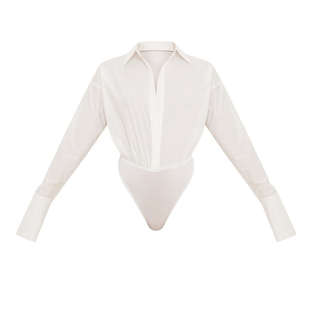 White “button-down shirt” bodysuit